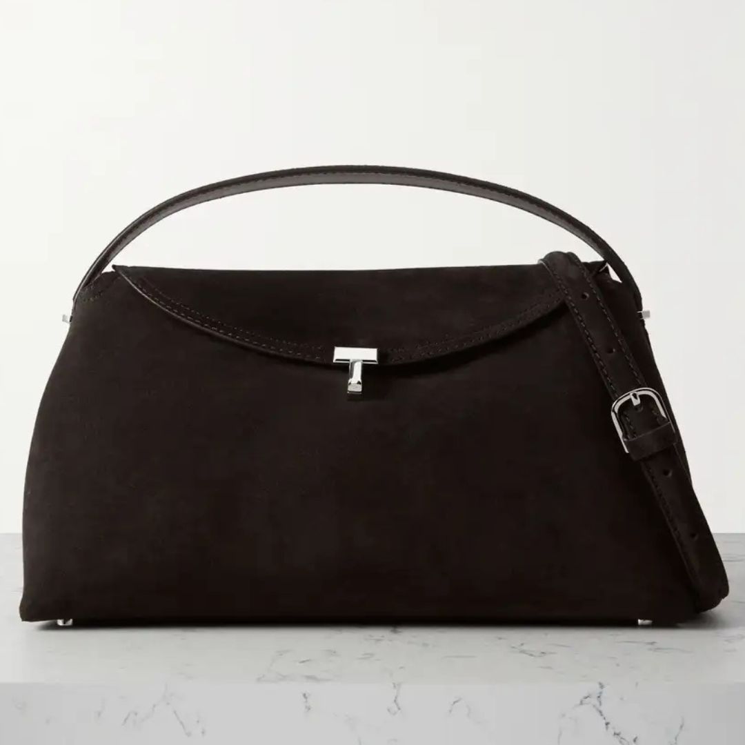 Toteme T-Lock suede shoulder bag