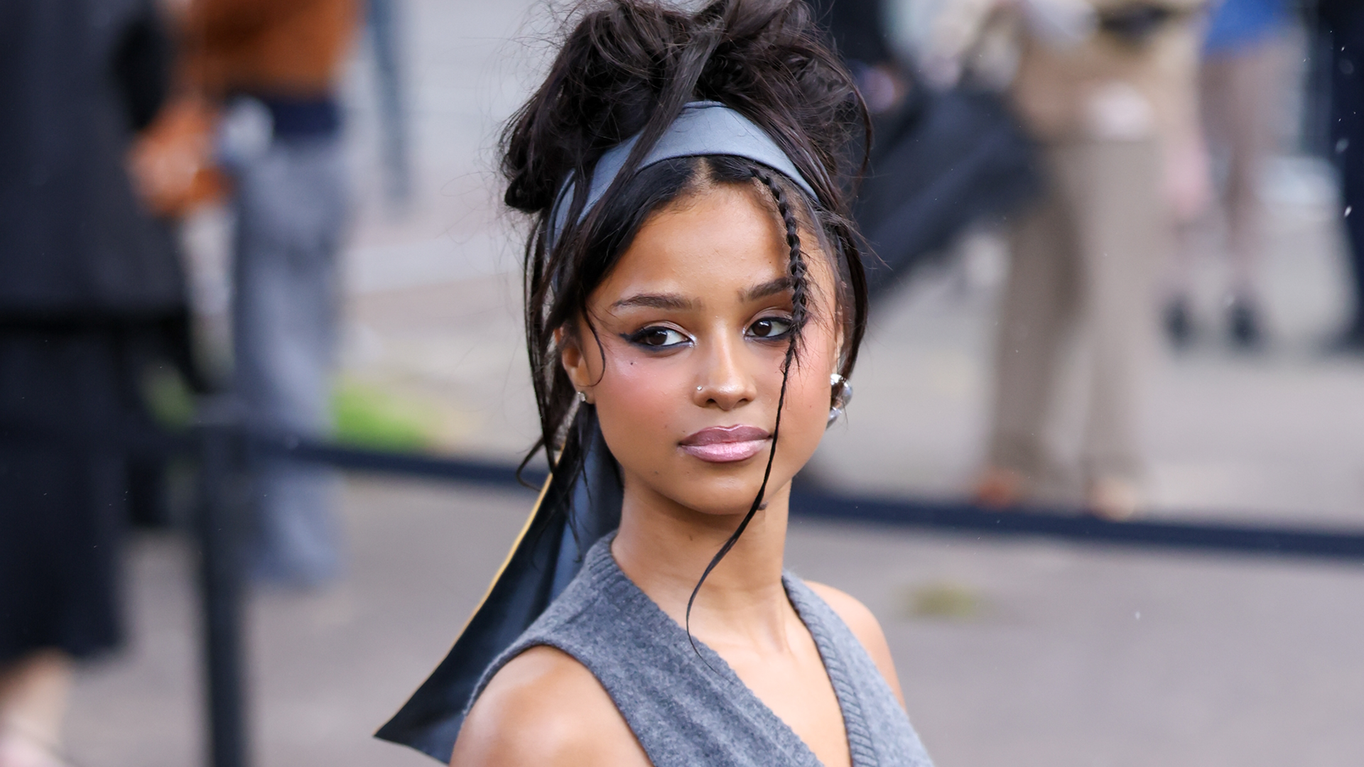 Tyla attended the Miu Miu Fall 2026 fashion show with the peekaboo boxers trend