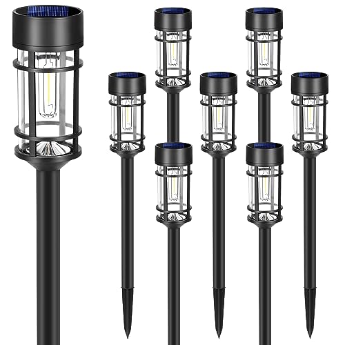 Mancra Solar Pathway Lights, 8 Pack Led Solar Lights Outdoor Waterproof, Glass Metal Garden Lighting for Yard Path Landscape Lawn Walkway Driveway, 3000k
