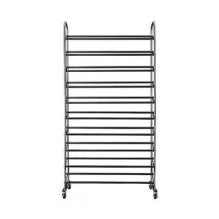 Chrome Metal 10-Tier Rolling Shoe Rack