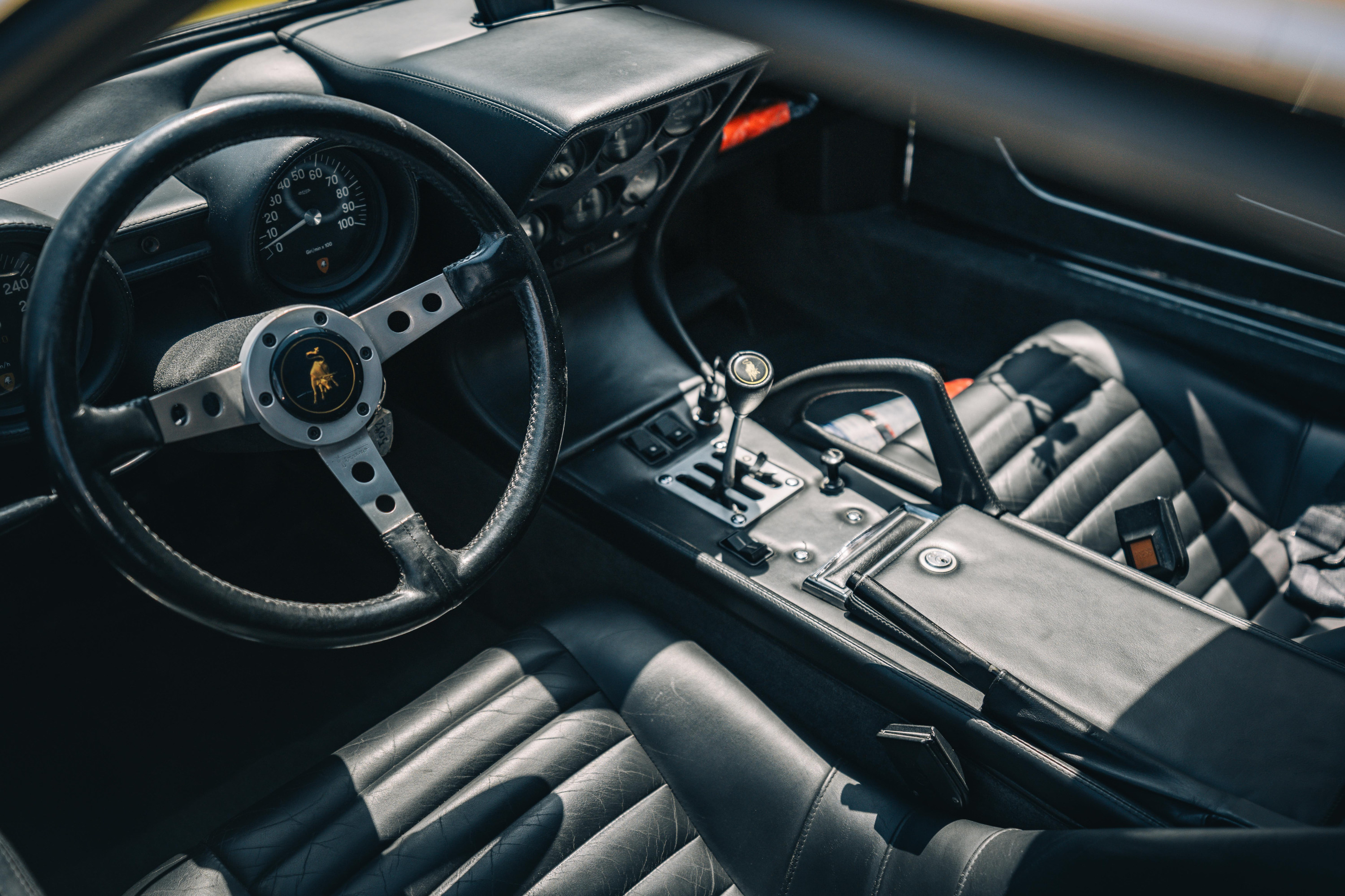 The interior of the 1972 Lamborghini Miura SV