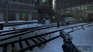Half-Life 2 deathmatch screenshot showing online multiplayer action