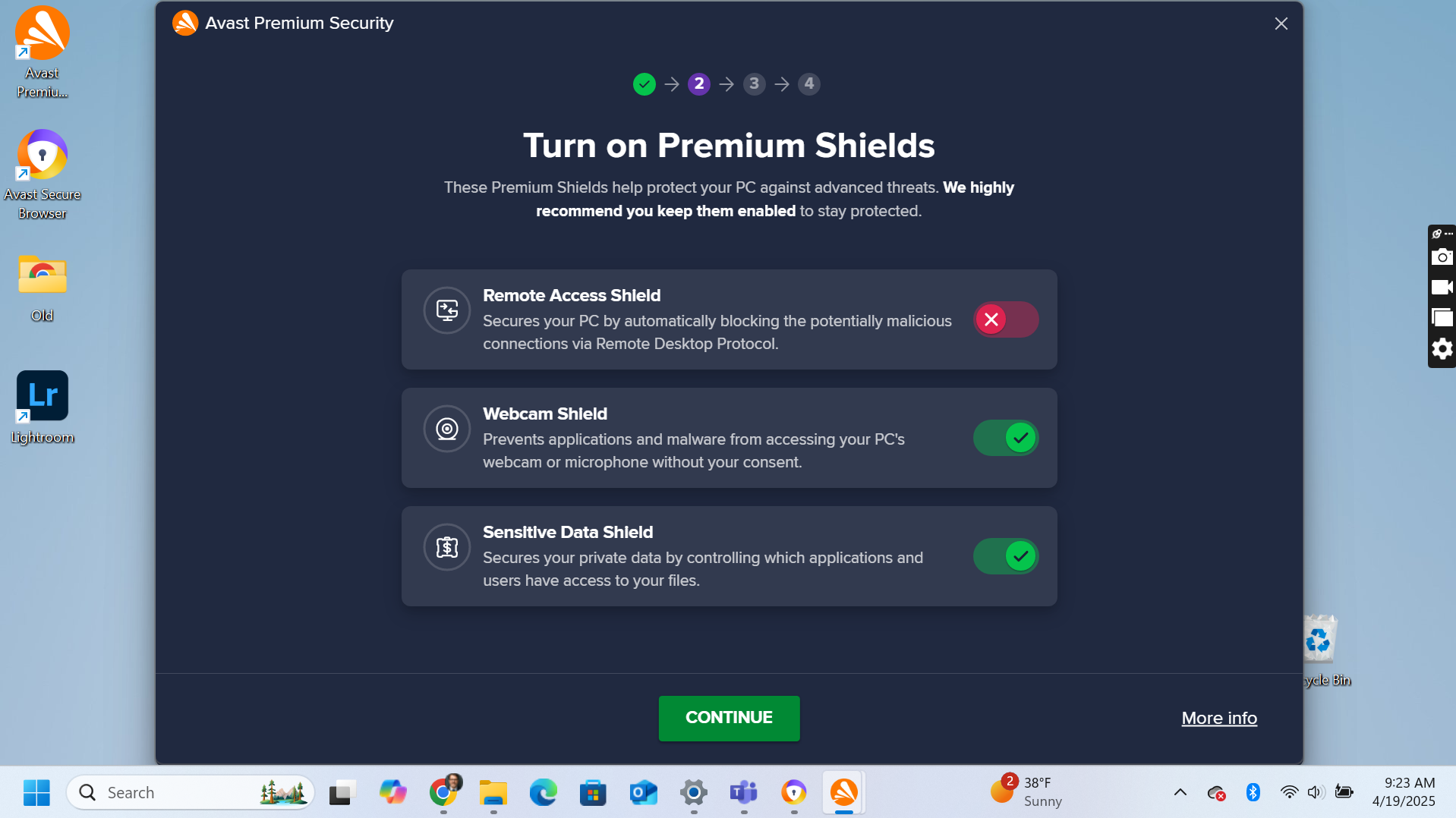 A screenshot of the Avast Premium main settings menu.