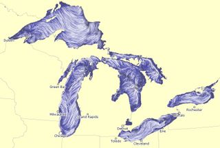 A screenshot, taken on the afternoon of Oct. 3, 2012, of a new map that visualizes the surface currents on the Great Lakes.