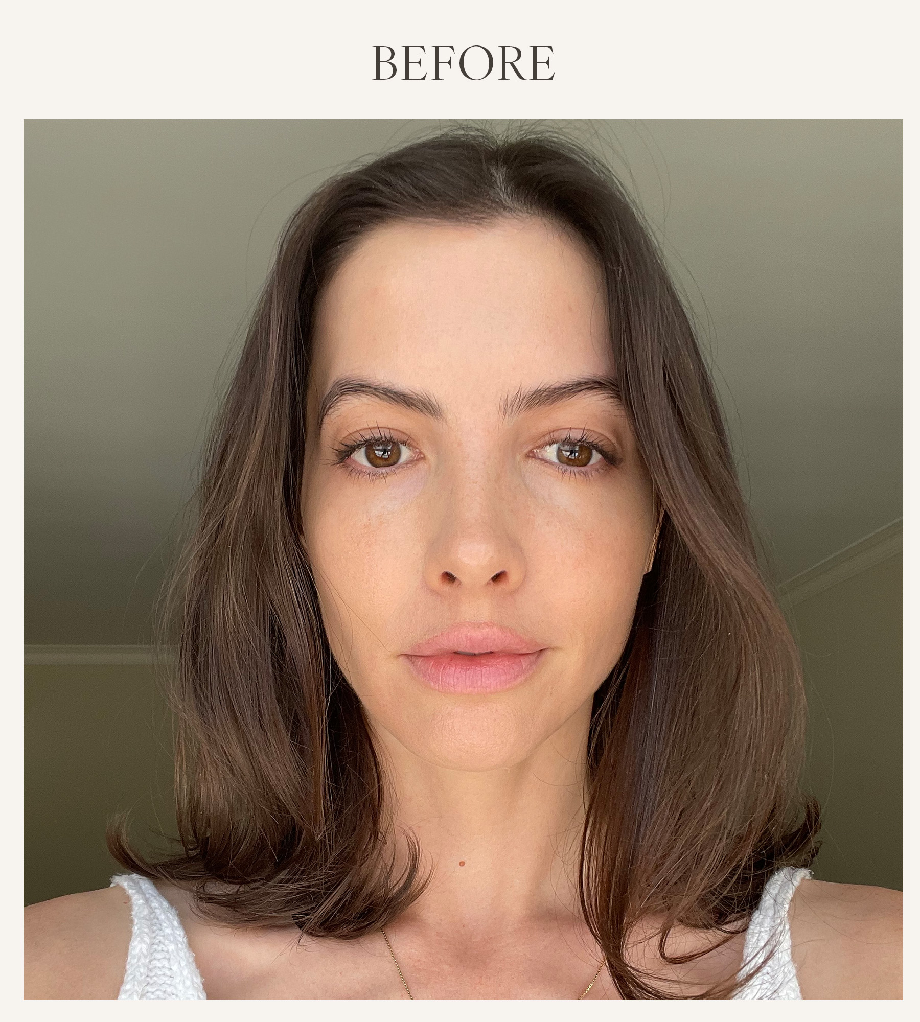 Before photo of Kat Collings testing the La Mer lip plumper 