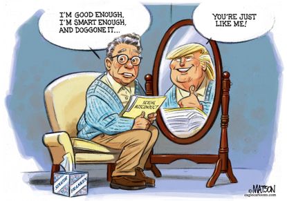 Political cartoon U.S. Al Franken Trump sexual harassment