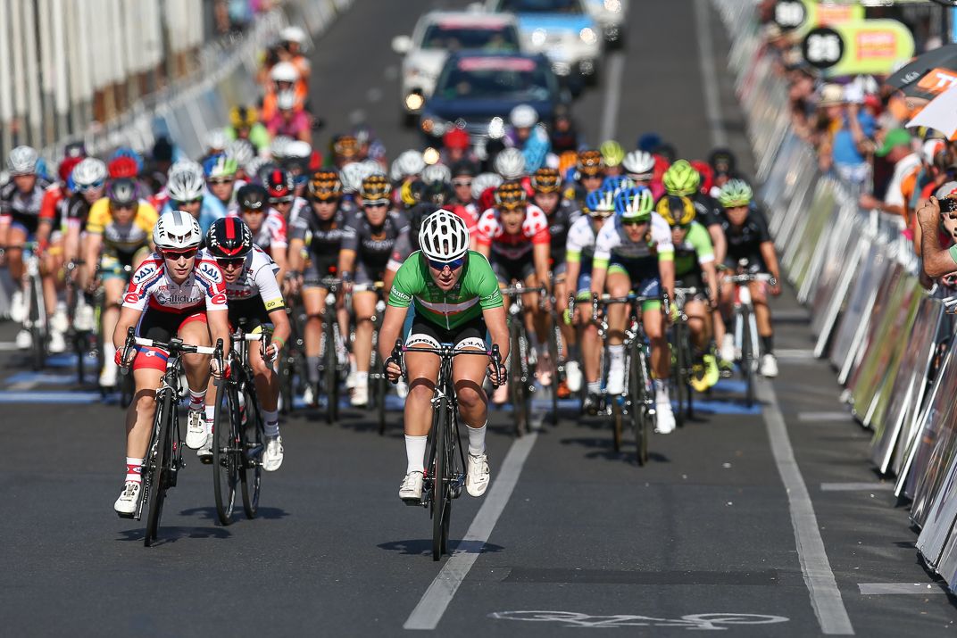 Heading towards the line for the finish of stage 2
