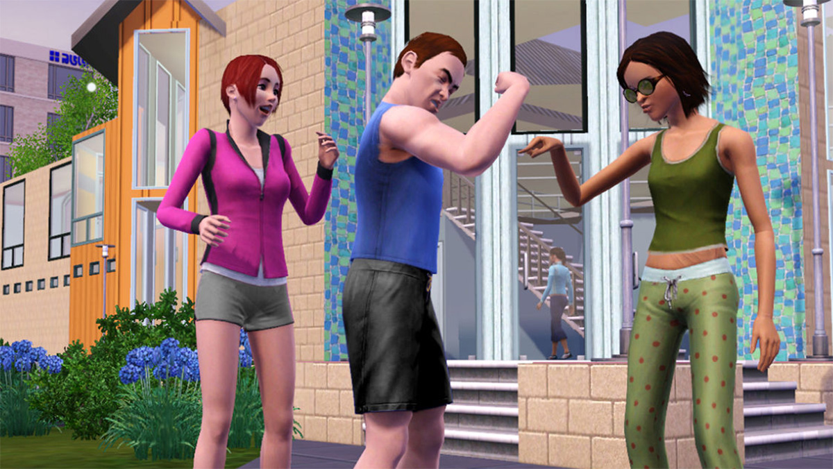 The Sims 3 sim shows off his muscles