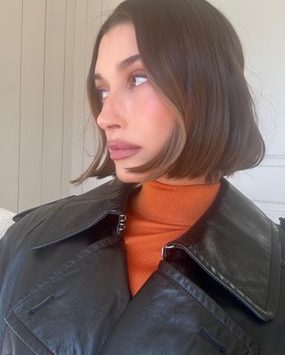 Hailey Bieber with laser cut bob haircut