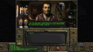 Fallout dialogue box as character speaks to a member of the Thieve's Guild