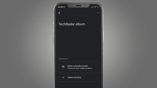 A phone screen showing the creation of a Google Photos album