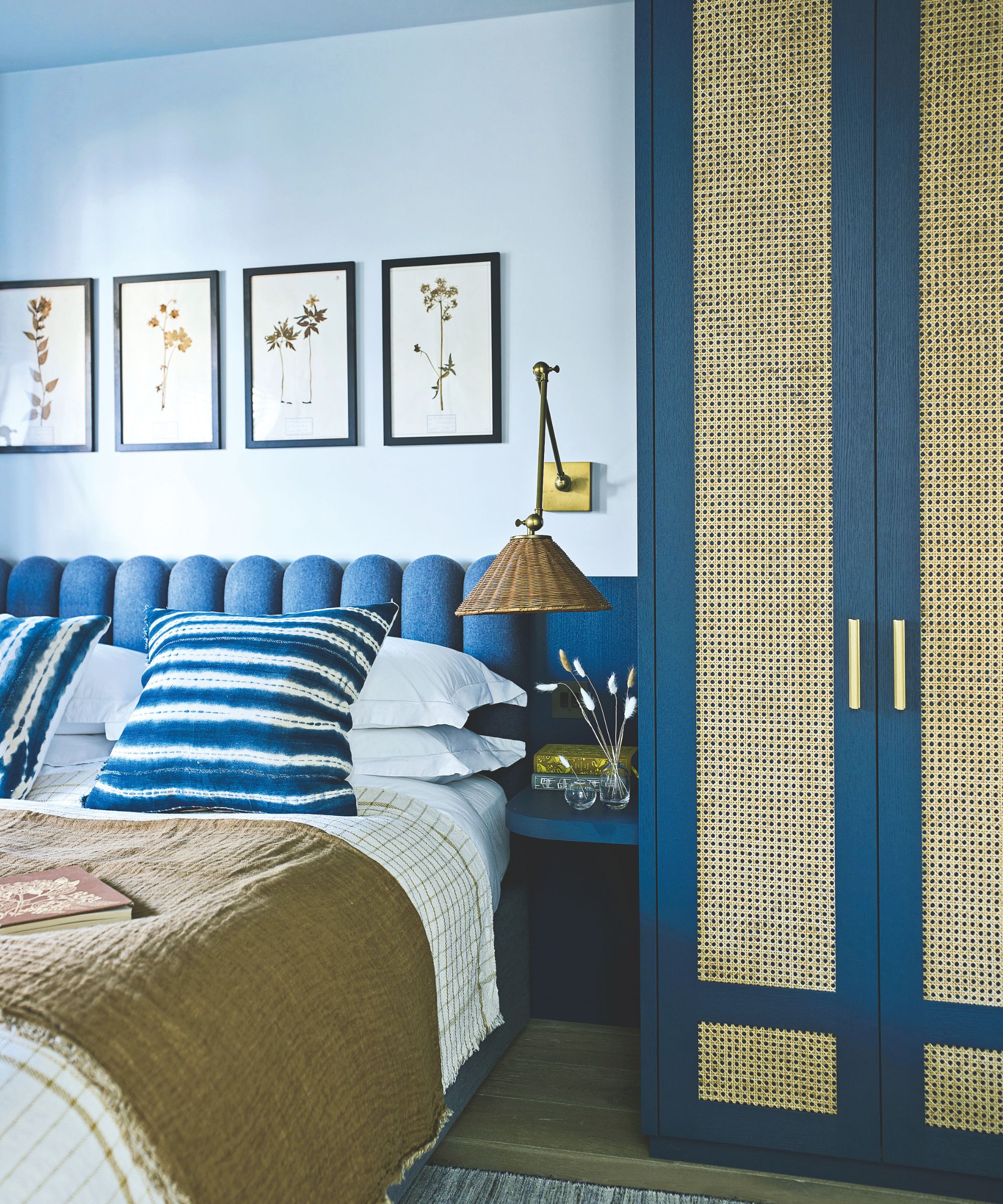 small blue bedroom with wardrobe