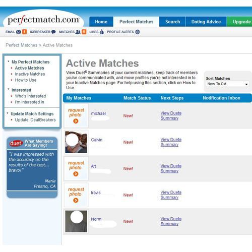 PerfectMatch image: This site sends you matches periodically that are selected based on the combination of multiple factors.