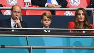 l to r prince william, duke of cambridge, prince george of cambridge, and catherine, duchess of cambridge, during the uefa euro 2020 round of 16 football match between england and germany at wembley stadium in london on june 29, 2021 photo by justin tallis pool afp photo by justin tallispoolafp via getty images