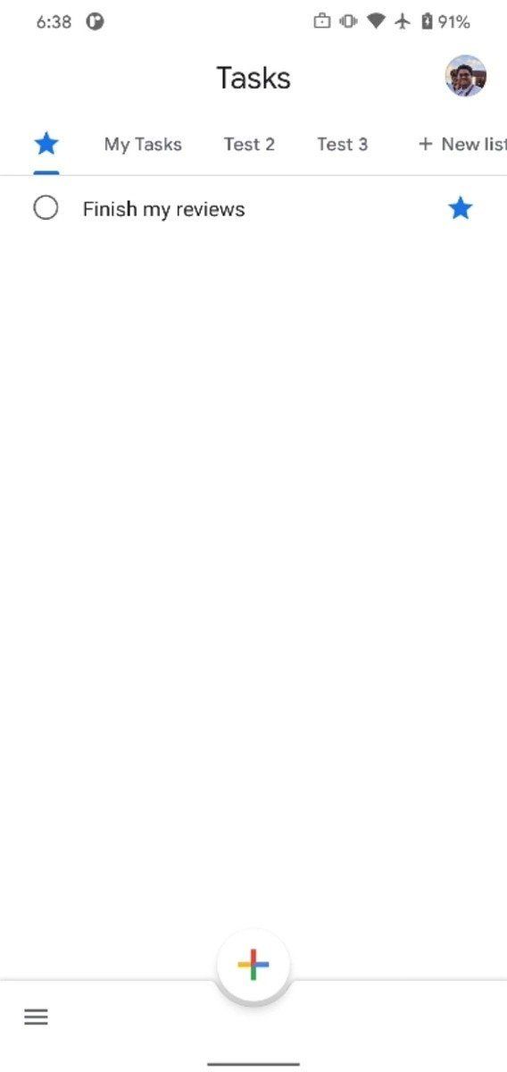 Google Tasks Starred Tab