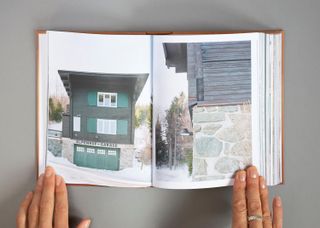 Open book showing photo of Khuner House, 1929, by Henry Kulka with Adolf Loos