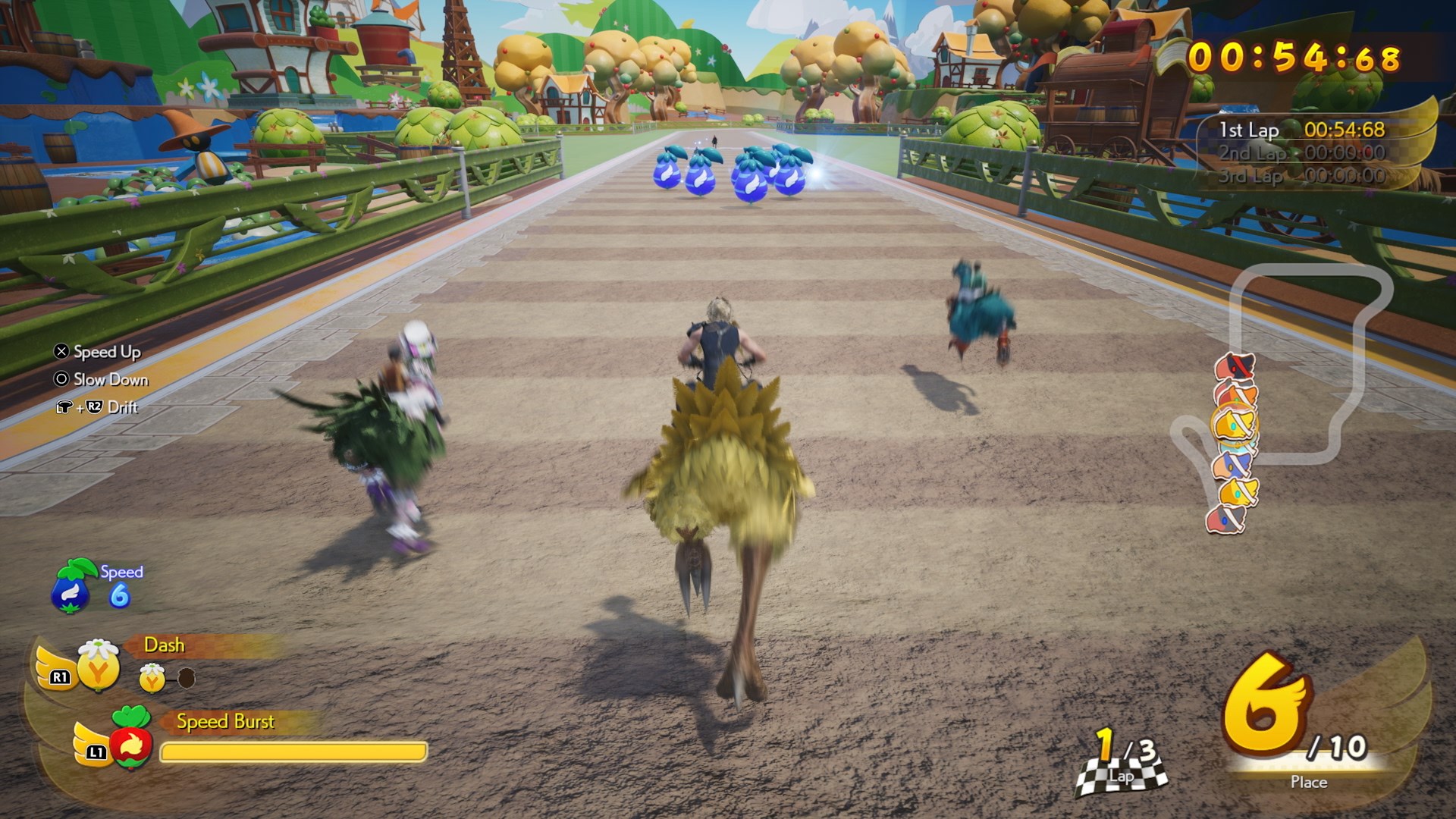 Cloud races Chocobos at the gold saucer