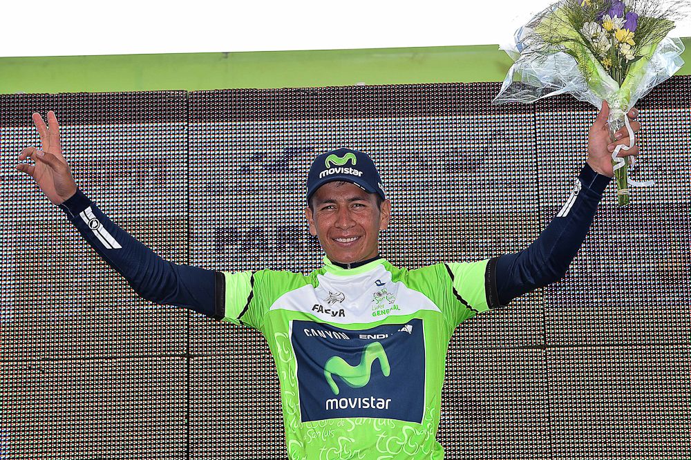 Dayer Quintana in the green leader's jersey at Tour de San Luis.