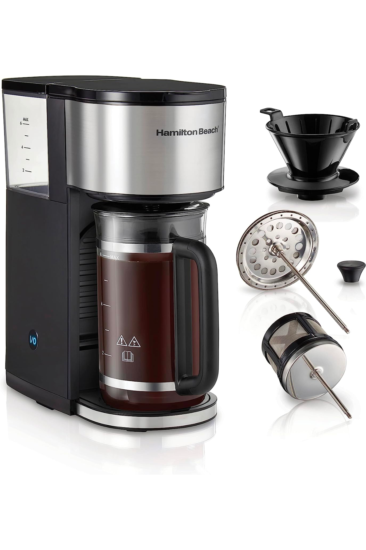 Hamilton Beach Home Barista 7-in-1 Coffee Maker with Seven Ways to Brew, 6 Cup Carafe, Drip, Single Serve, French Press, Pour Over, Cold Brew, Easy-Fill...