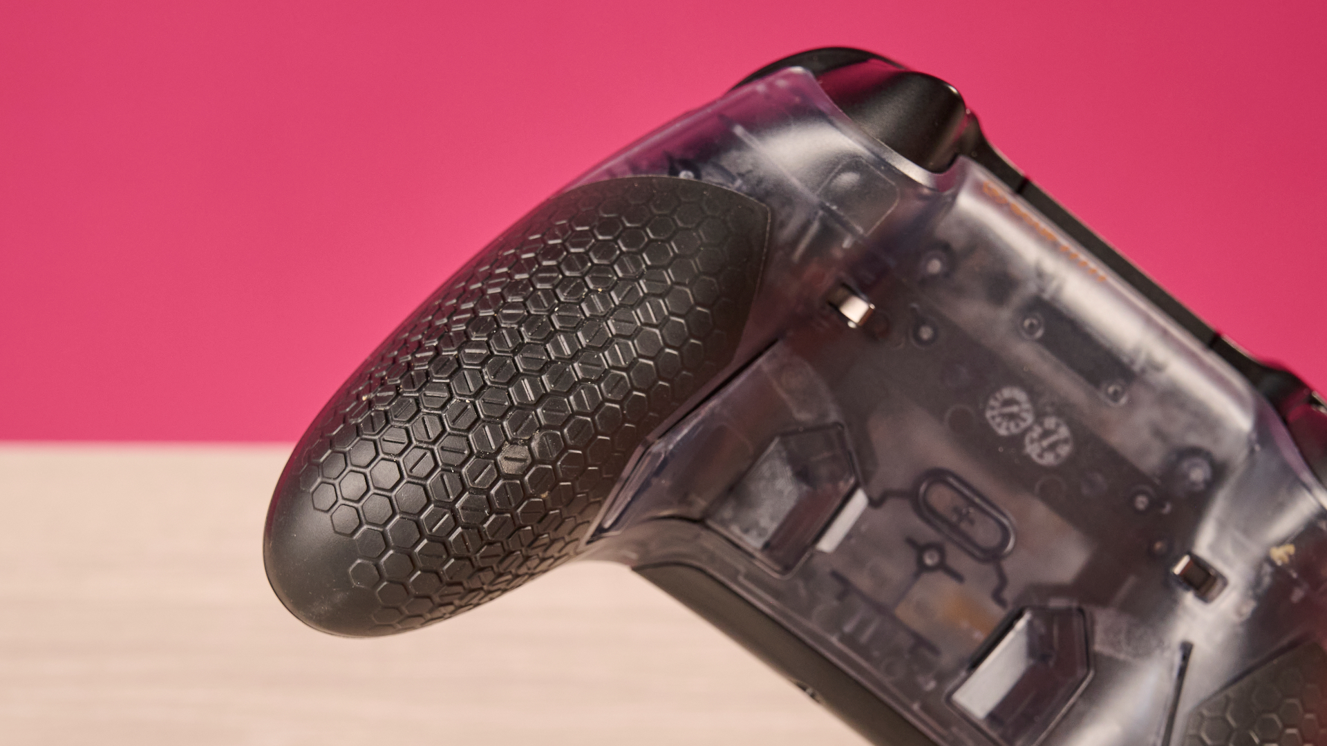 A closeup of the rear of the right grip of the Scuf Valor Wired with TMR.