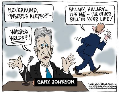 Political cartoon U.S. 2016 election Gary Johnson Aleppo