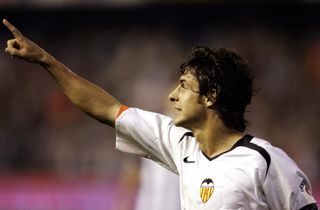 Pablo Aimar celebrates after scoring for Valencia against Real Sociedad in 2005.