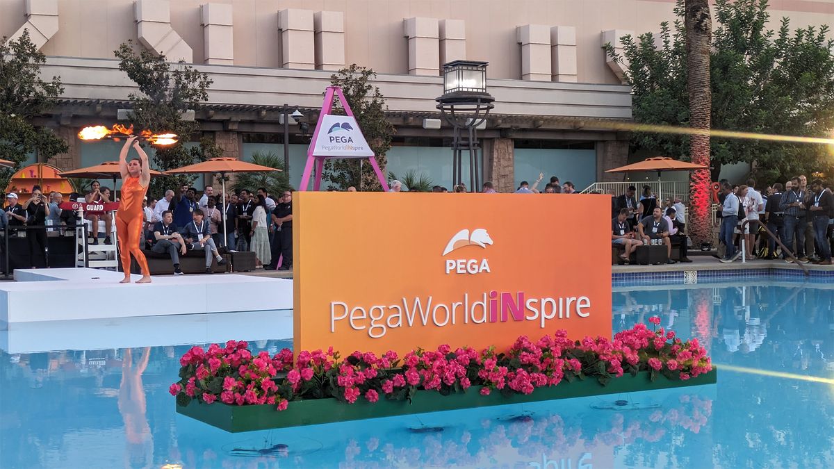 PegaWorld Inspire 2024 logo and branding pictured at the MGM Grand Hotel in Las Vegas, Nevada.