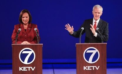 Democrat Bob Kerrey, a former senator and governor in Nebraska, at his second debate with Republican Deb Fischer in Omaha, Neb., on Sept. 28.