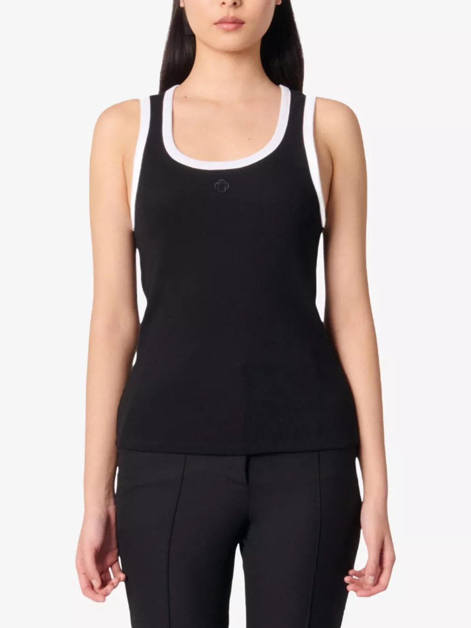 MAJE, Contrast-Trim Ribbed Cotton-Jersey Tank Top