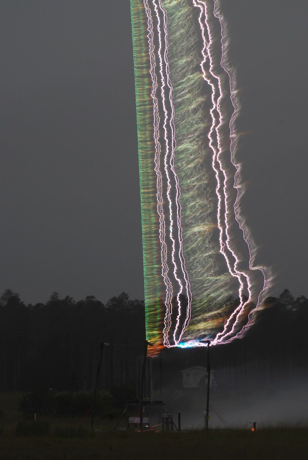 A triggered lightning experiment conducted in Florida as part of an ongoing research effort to better understand how lightning forms. 