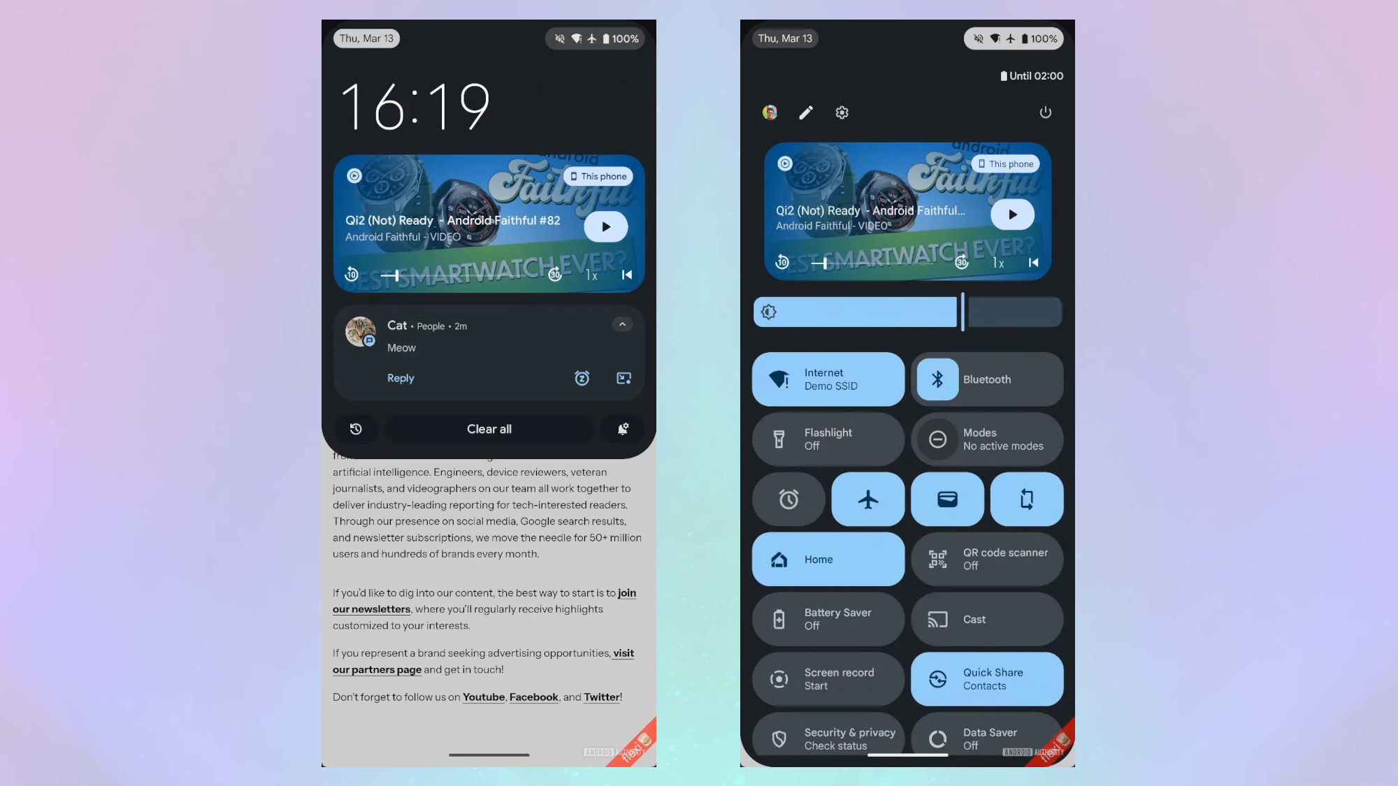 In development notification panel UI in Android 16