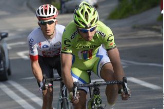Peter Sagan leads eventual winner Michal Kwiatkowski as the two ride clear in th 2014 Strade Bianche