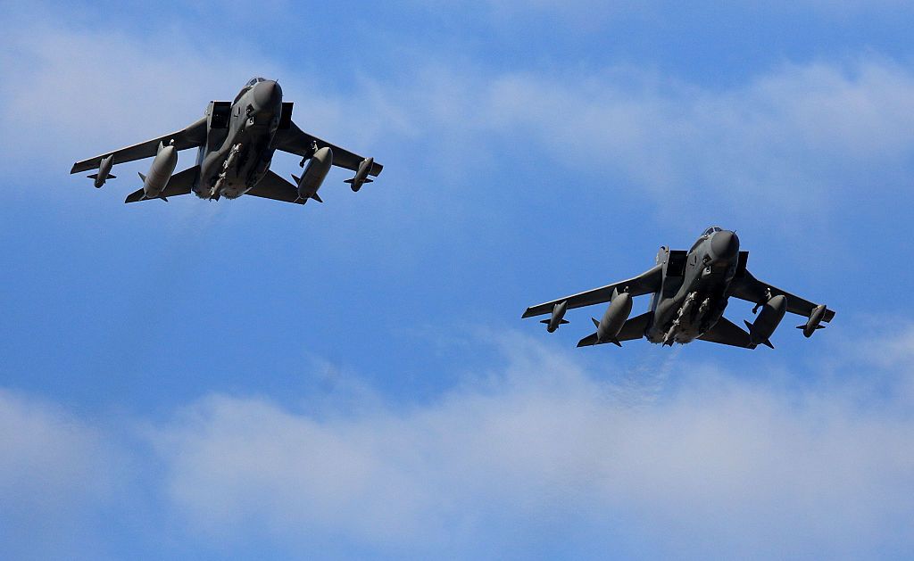 British Tornadoe fighter jets head to Syria for a bombing run