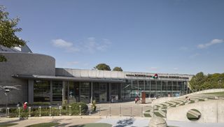 Ontario Science Centre, low concrete building with planting