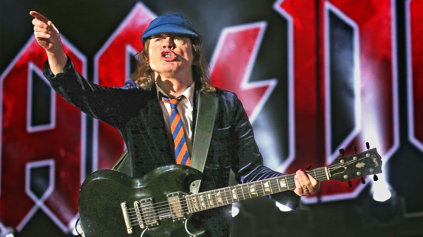 Angus Young of AC/DC performs onstage during day 1 of the 2015 Coachella Valley Music And Arts Festival (Weekend 2) at The Empire Polo Club on April 17, 2015 in Indio, California. 