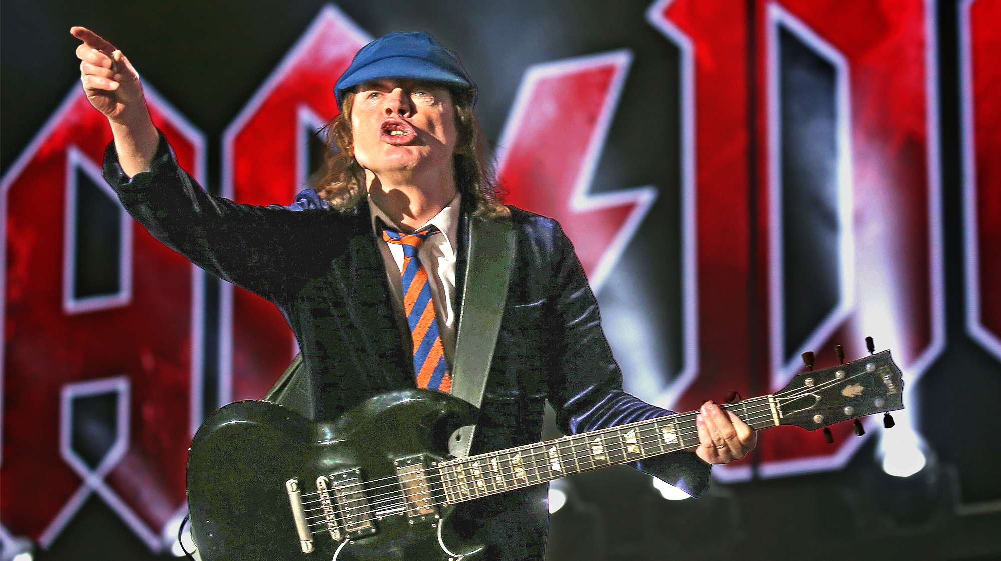 Angus Young of AC/DC performs onstage during day 1 of the 2015 Coachella Valley Music And Arts Festival (Weekend 2) at The Empire Polo Club on April 17, 2015 in Indio, California. 