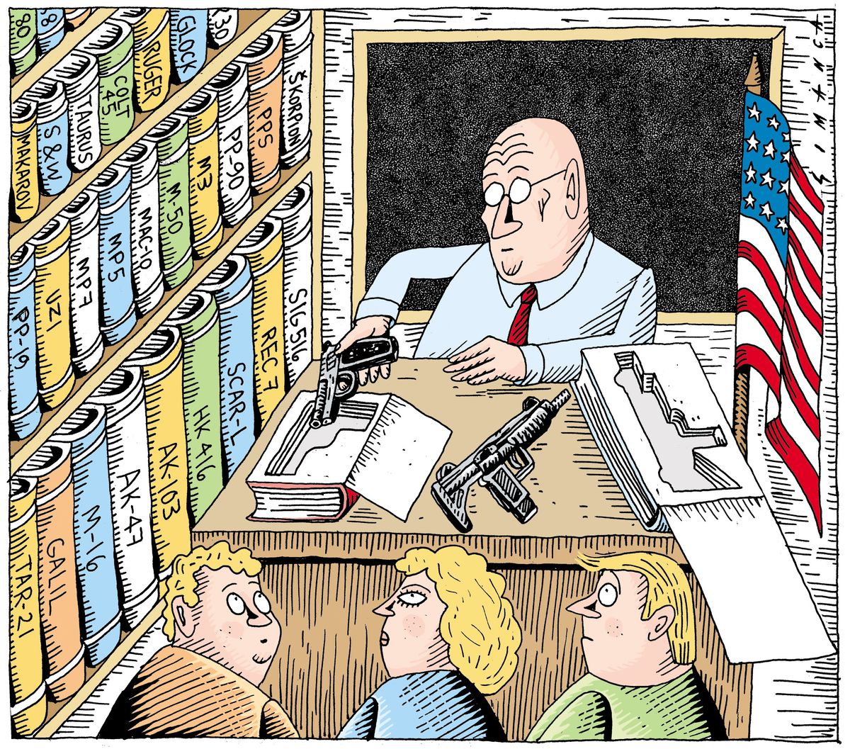 Political cartoon U.S. arming teachers assault rifle ban gun control ...