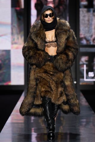 Model wearing shearling at dolce & Gabbana.