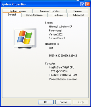 VirtualBox Windows XP system info
