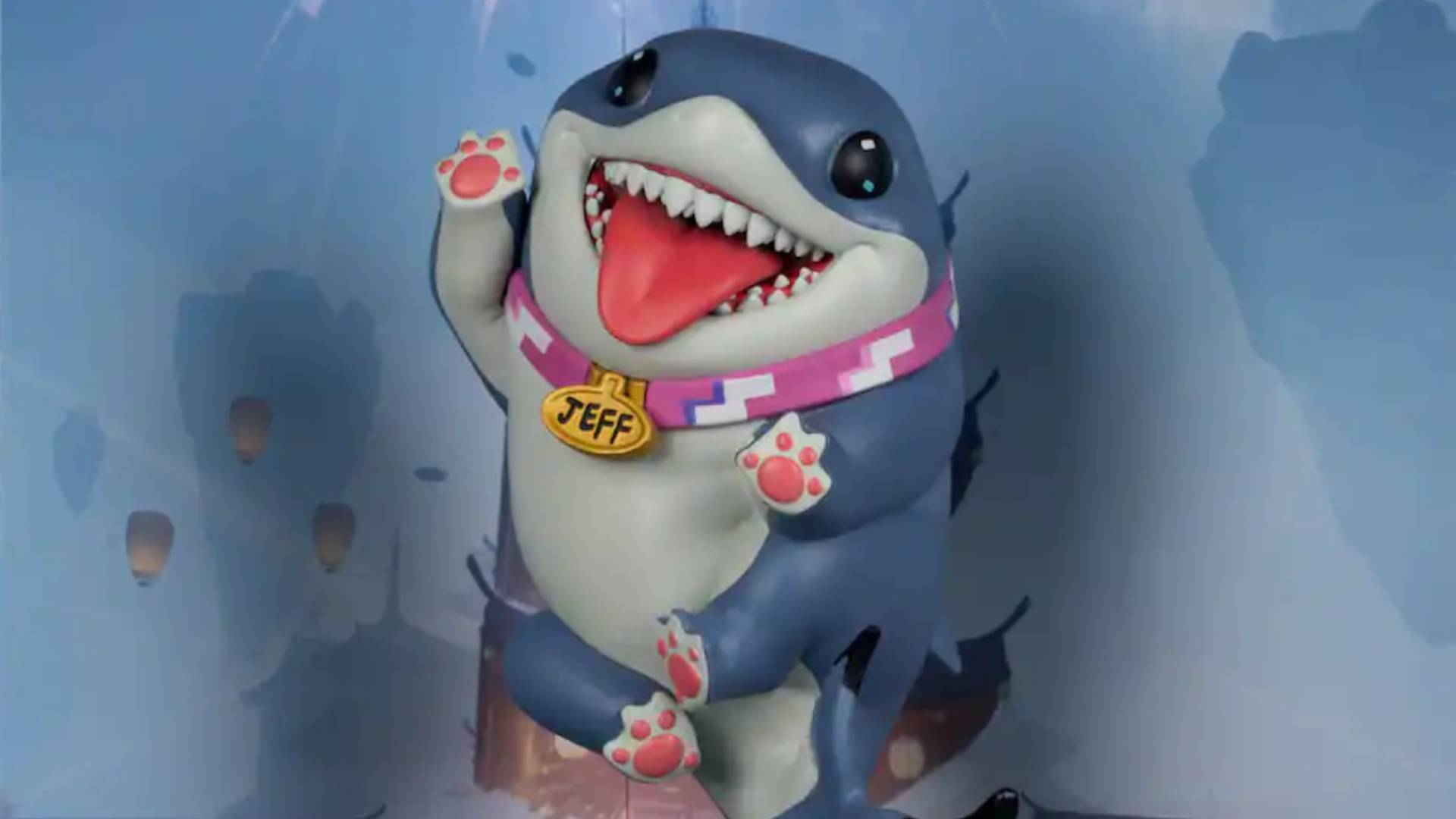 Official image of the MacFarlane Toys Jeff the Land Shark collectible figure in its box.