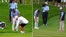 JJ Spaun drops a golf ball