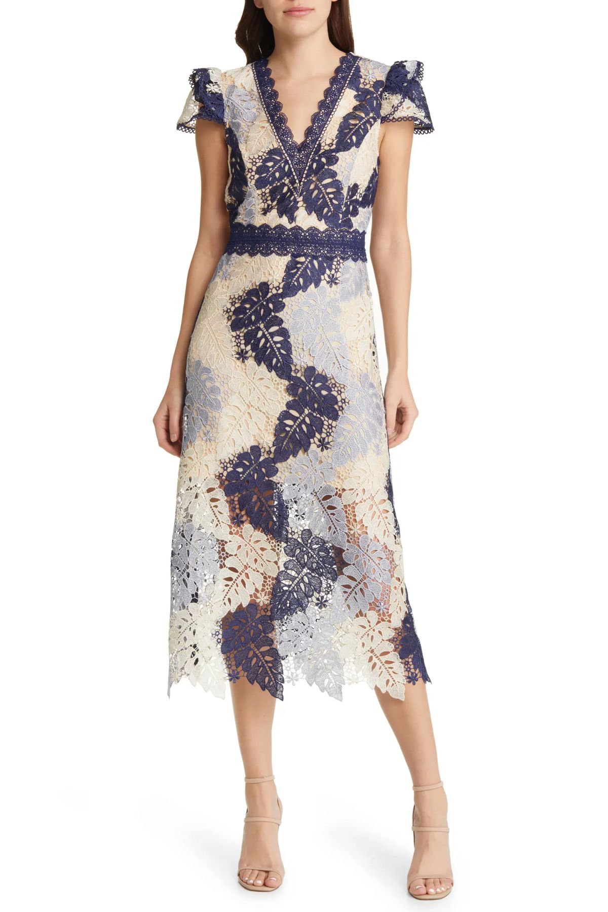 Adelyn Rae Adeline Palm Lace Midi Dress