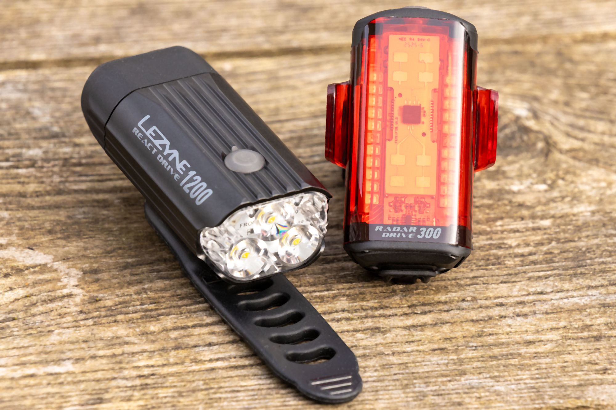 The Lezyne Radar Drive Rear pictured with the partner React Drive Front light