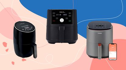 Three of the best air fryers under £100 on IH style background