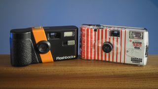 Flashback One35 camera side-by-side with a Harman disposable camera