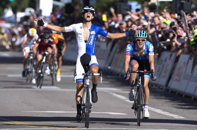 Kiel Reijnen (UnitedHealthcare) lets it out after winning the stage