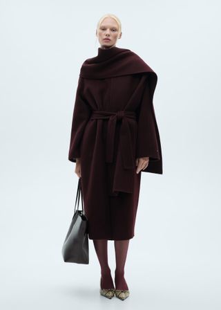 Mango Detachable Scarf Wool Coat