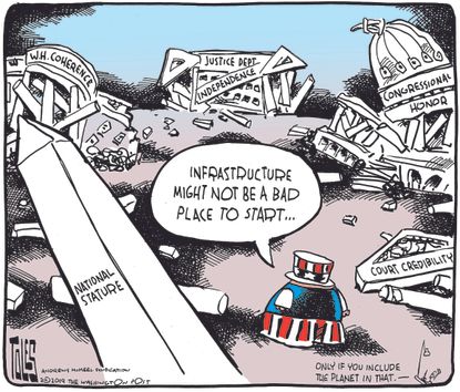 Political Cartoon U.S. Uncle Sam Infrastructure issues