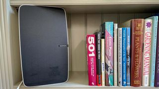 Sonos Five on a bookshelf at writer's home
