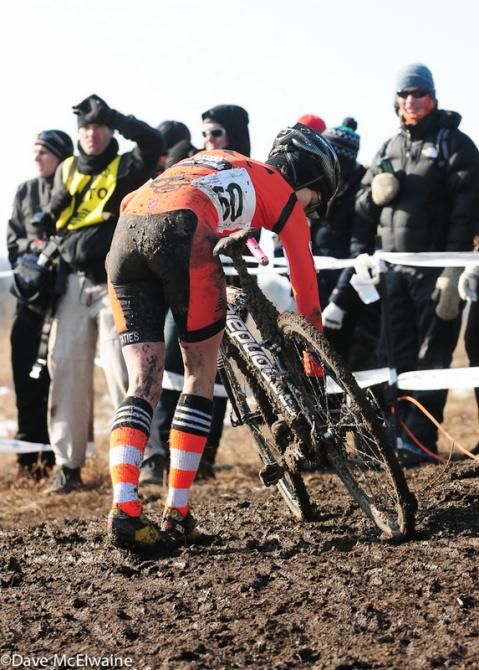 Riders dealing with on-course problems with mud and ice was common today